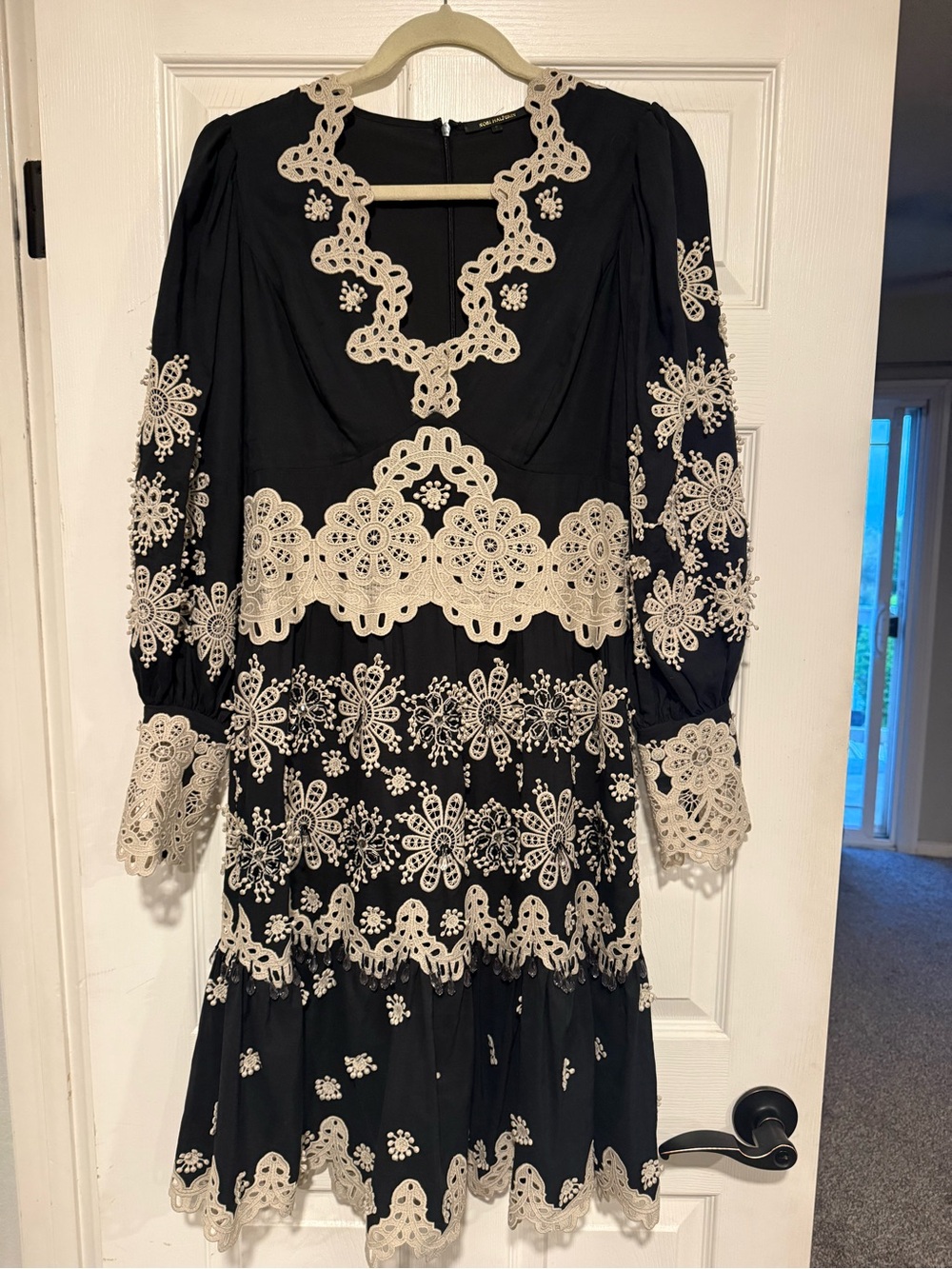 Kobi Halperin Matilda Black Dress with Ivory Lace AppliquƩ